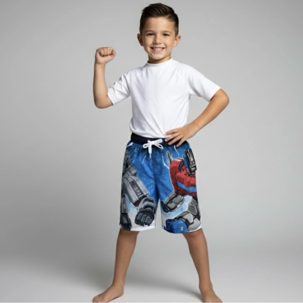 Kids Blue Robot Print Shorts